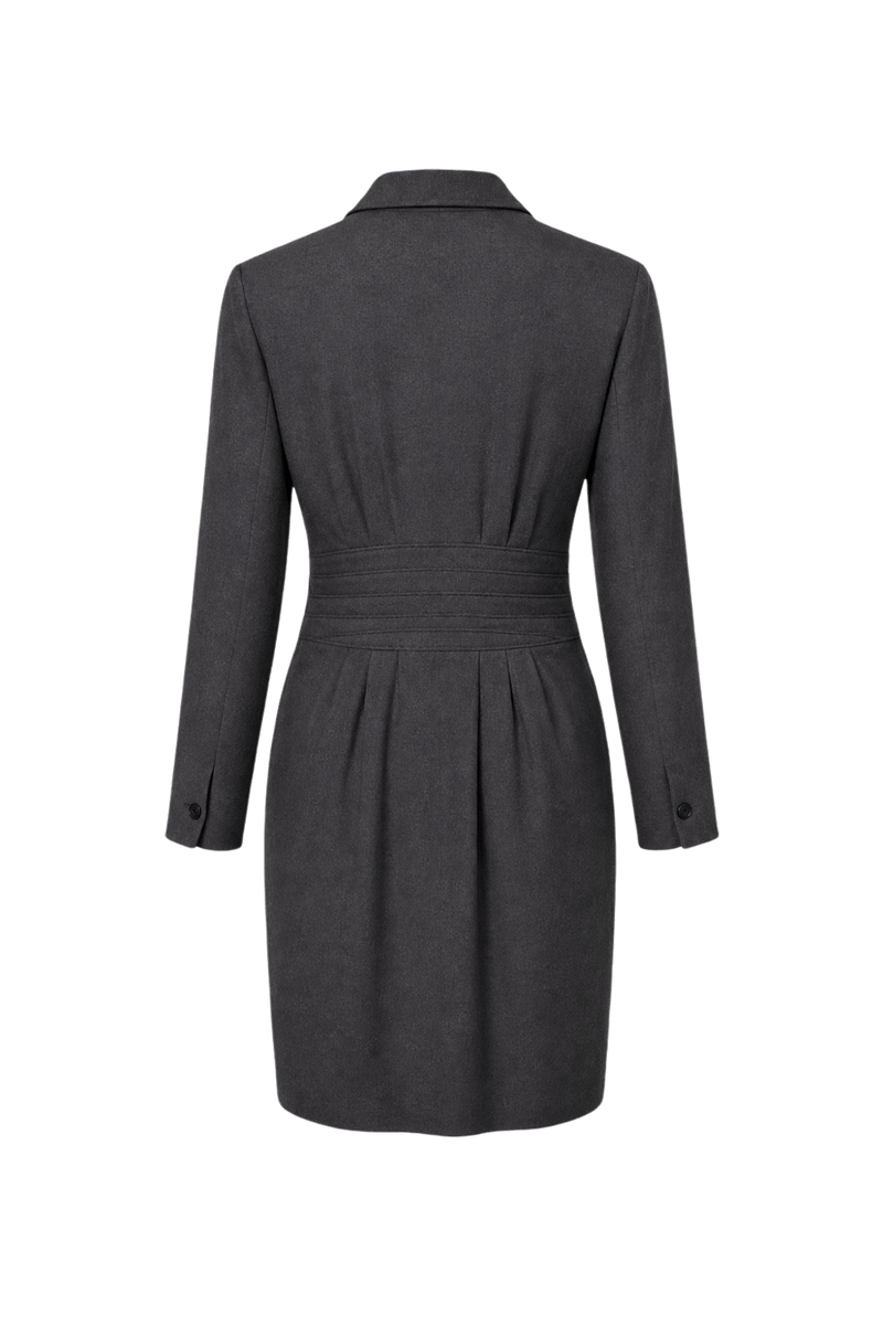 1950s Dark Grey Wool Blend Dress - Back View