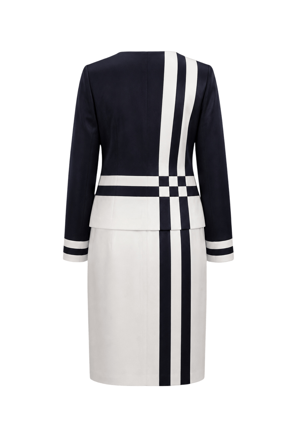 1980s Navy Blue Sateen Dress and Coat Set - Back View
