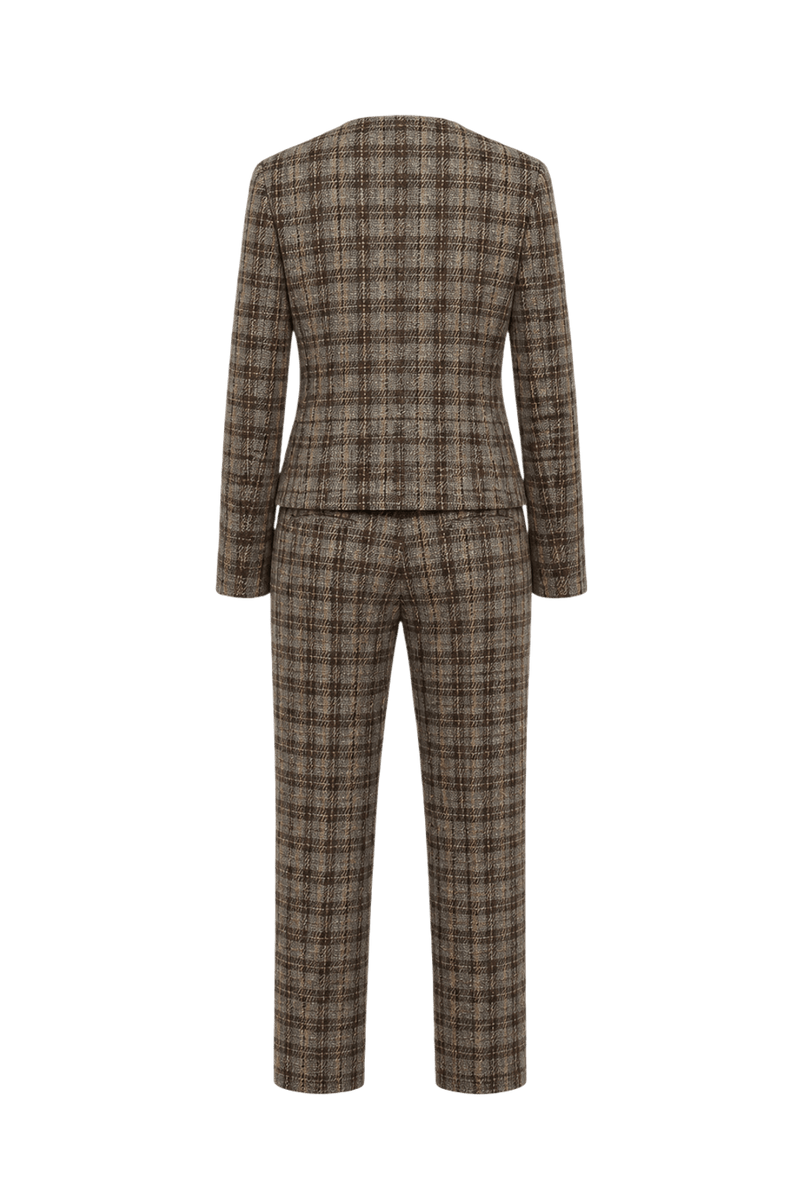 1970s Brown Plaid Wool Blend Jacket and Trousers Set - Back View