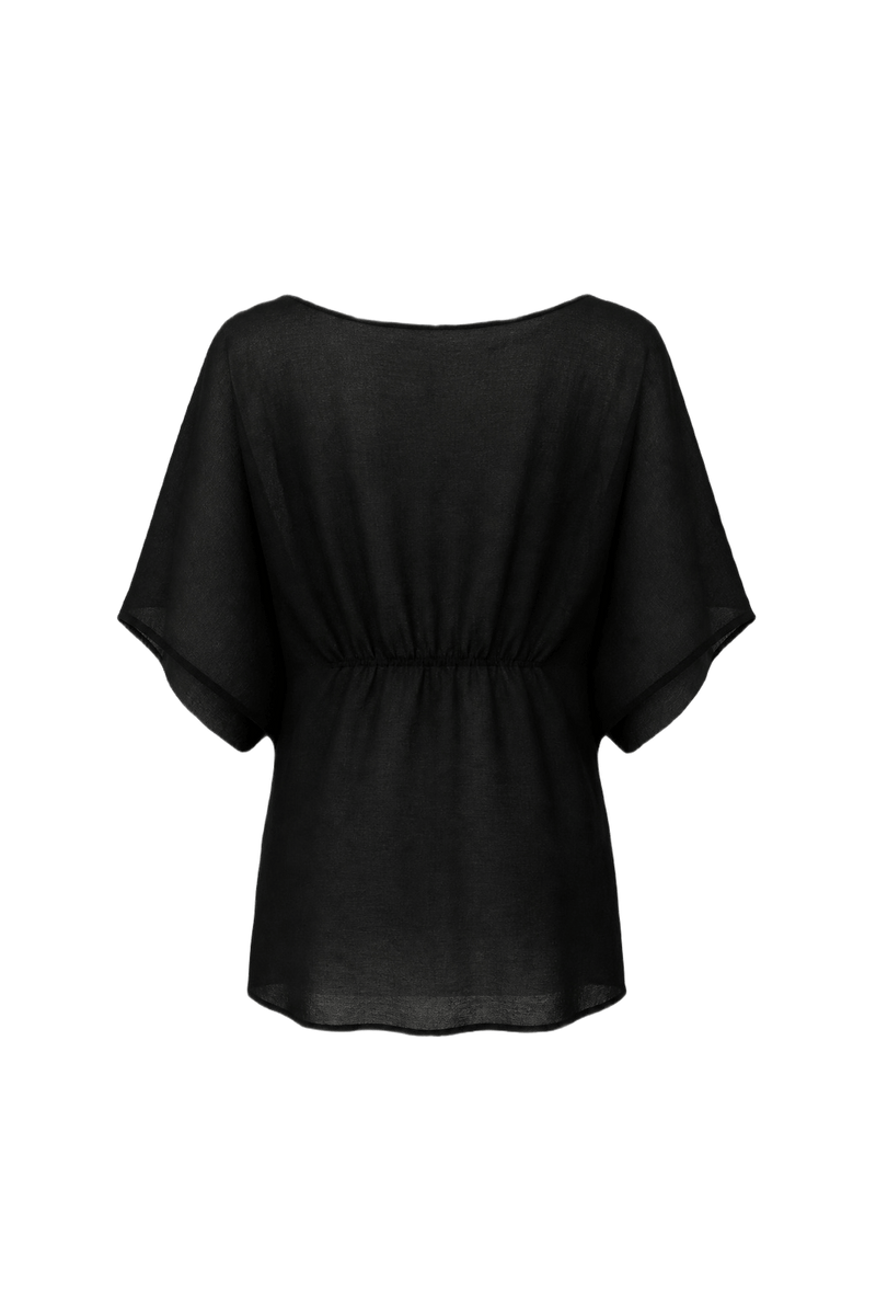 1990s Black Synthetic Blend Blouse - Back View