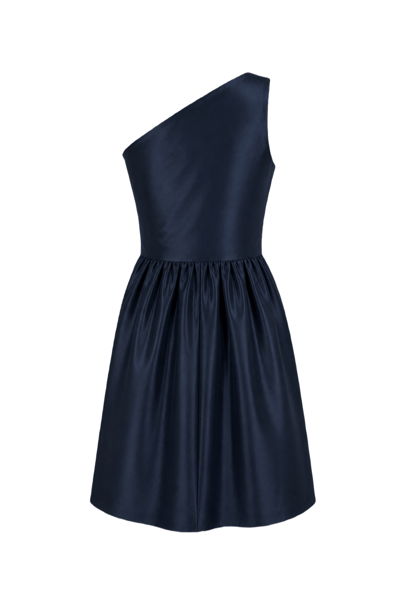 1990s Navy Blue Taffeta Dress - Back View