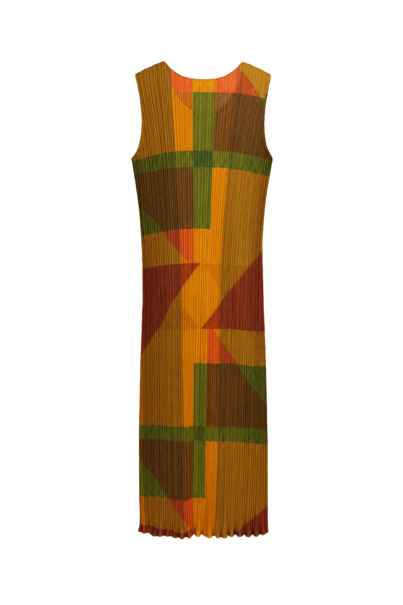 1990s Orange Polyester Midi Dress - Back View