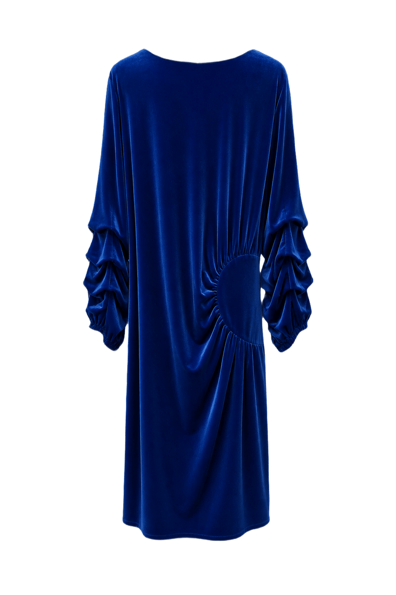 1980s Royal Blue Velvet Dress - Back View