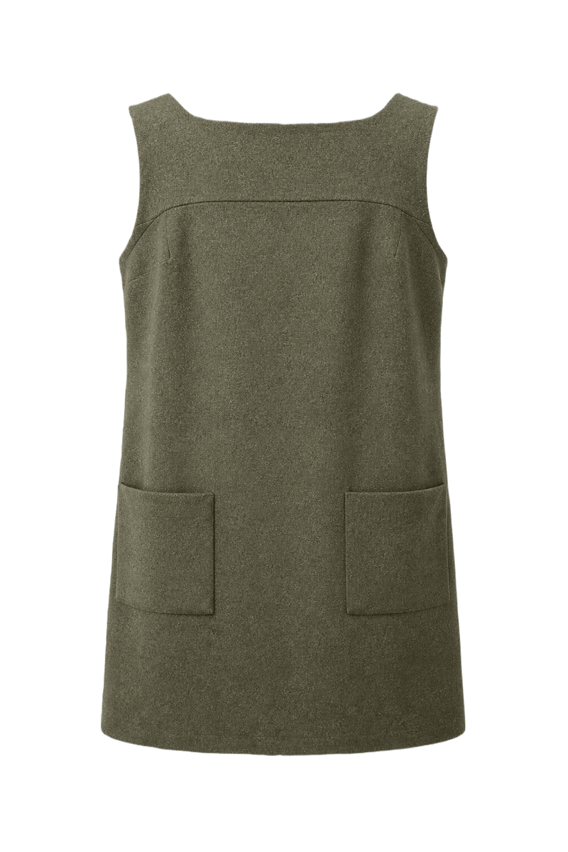 1960s Olive Green Wool Blend Shift Dress - Back View