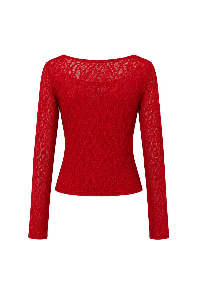 1990s Crimson Red Lace Blouse - Back View