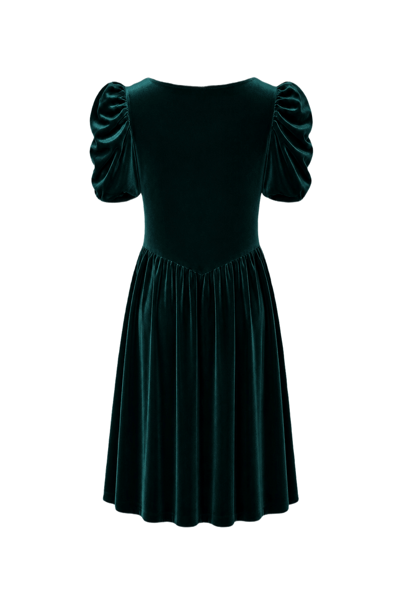1990s Dark Emerald Green Velvet Dress - Back View