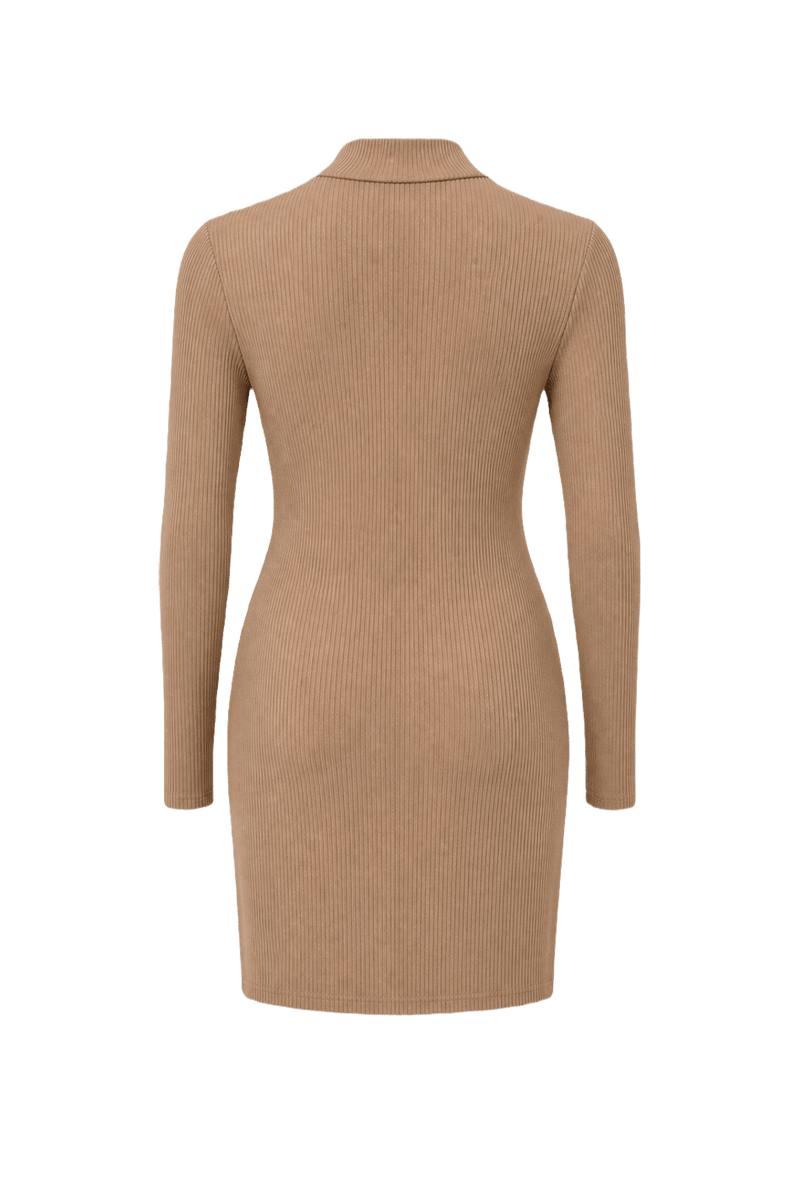 1990s Taupe Wool Blend Dress - Back View