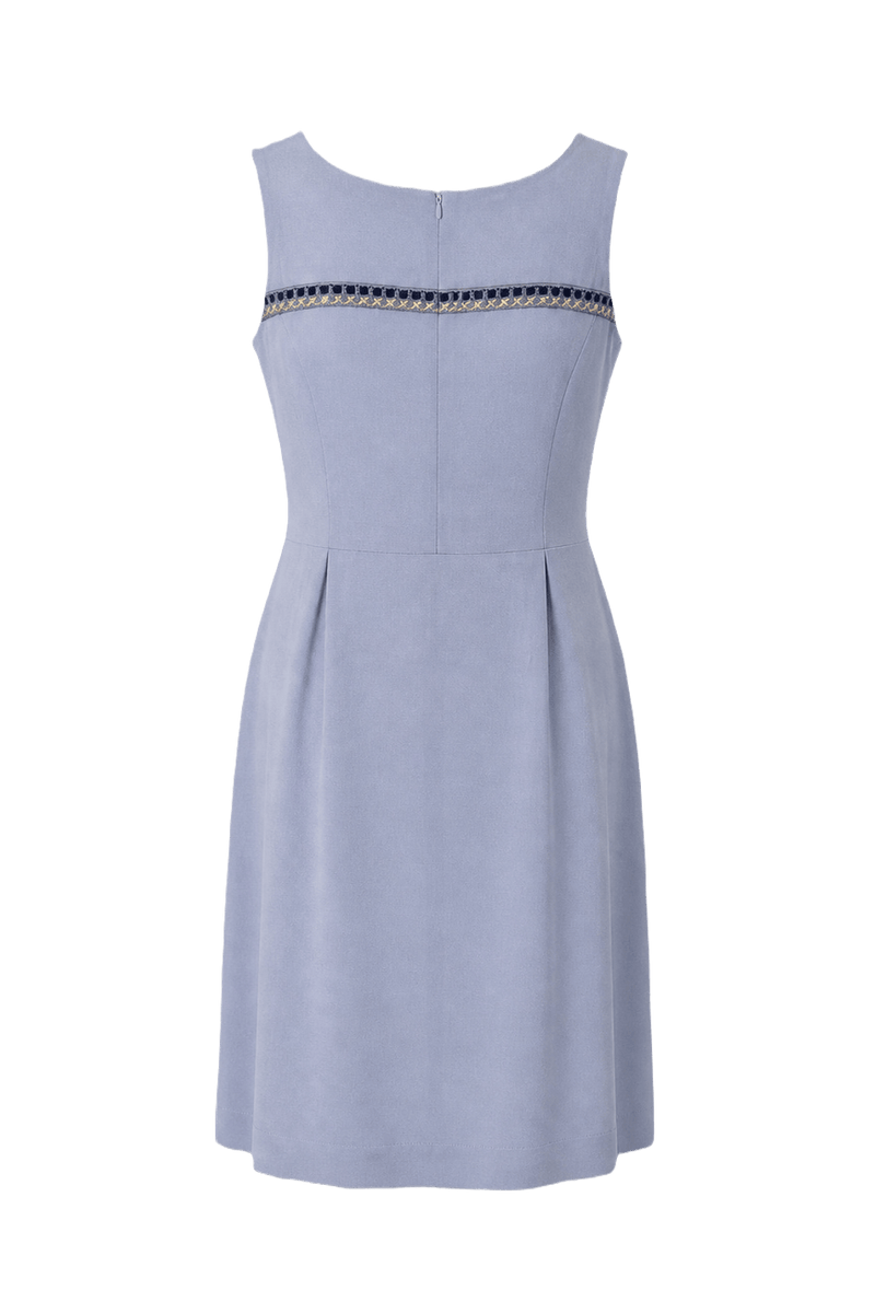 1950s Light Blue Polyester Shift Dress - Back View