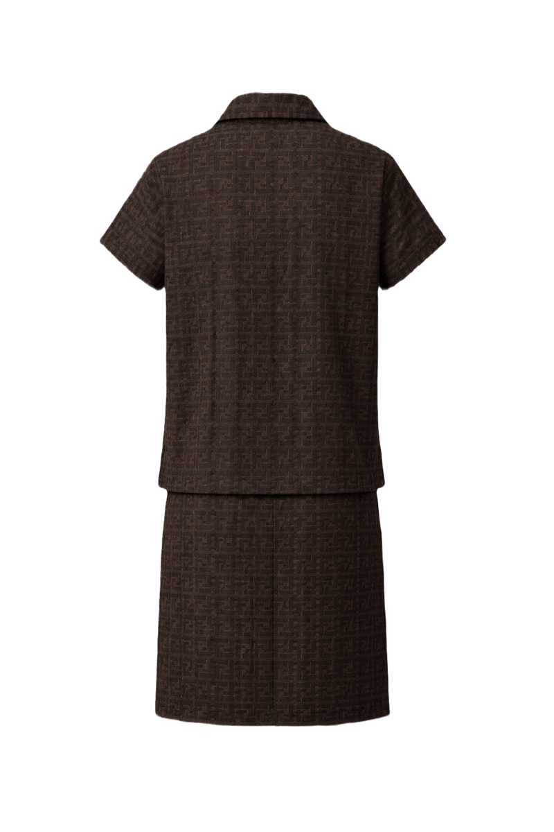 1990s Brown Cotton Blend Blouse and Skirt Set - Back View