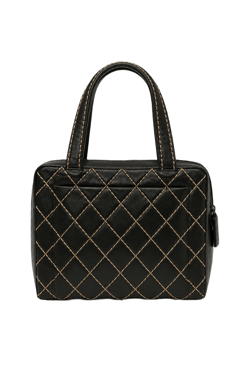 1980s Black Leather Handbag - Back View