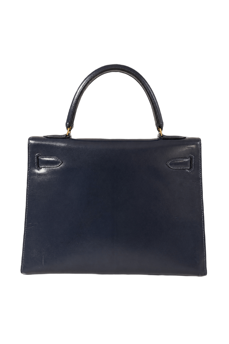 1970s Navy Blue Leather Handbag - Back View