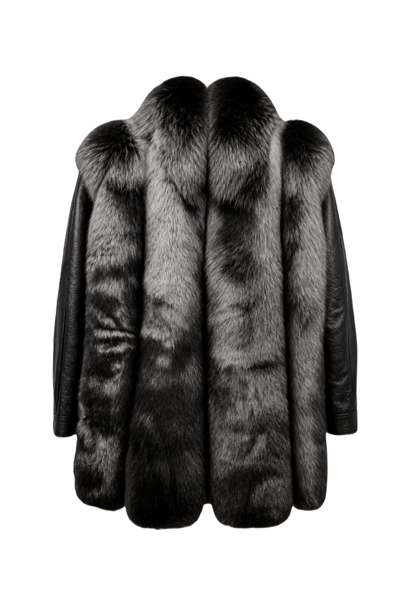 1980s Dark Grey Fur Coat - Back View