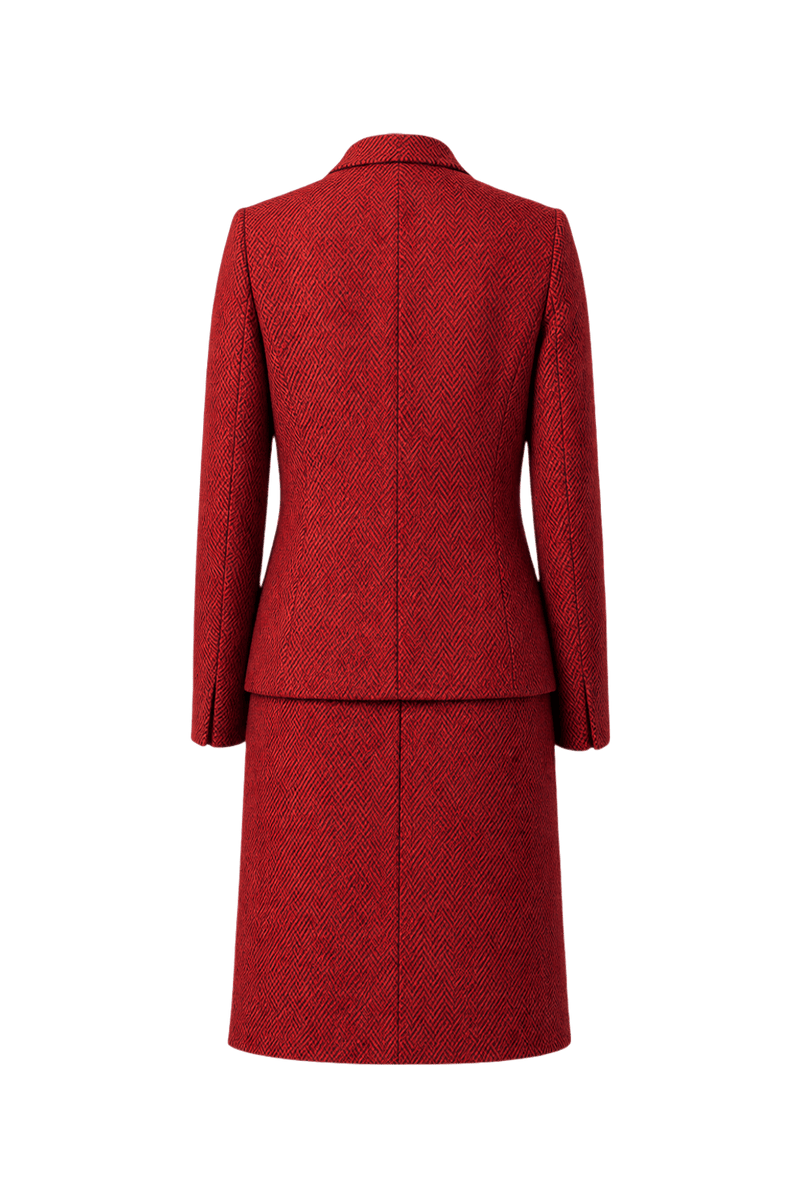 1990s Red Wool Skirt Suit - Back View