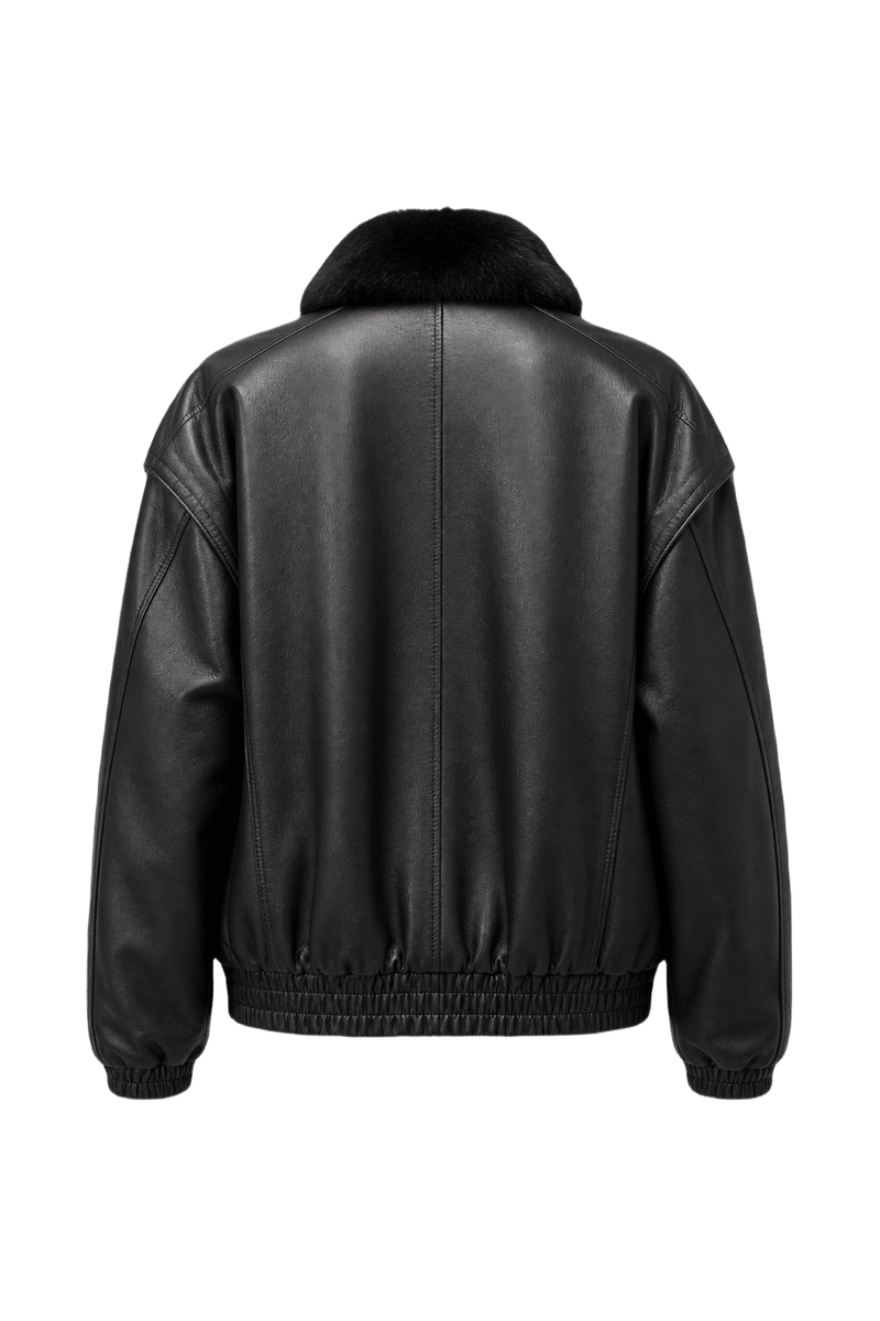 1980s Black Leather Jacket - Back View