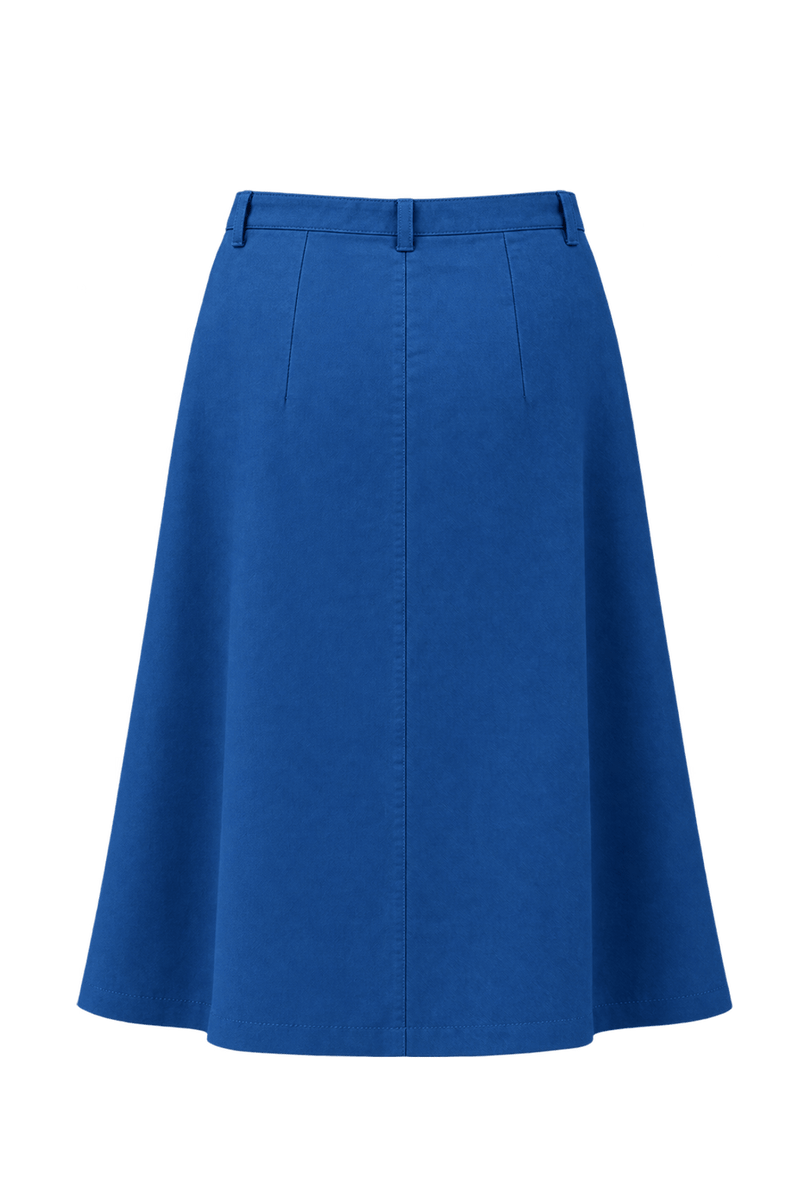 1990s Navy Blue Cotton Blend Skirt - Back View