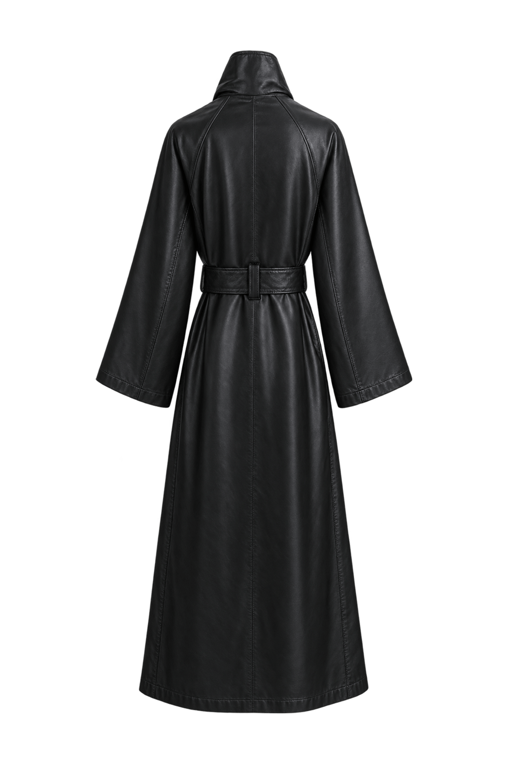 1980s Black Leather Trench Coat - Back View