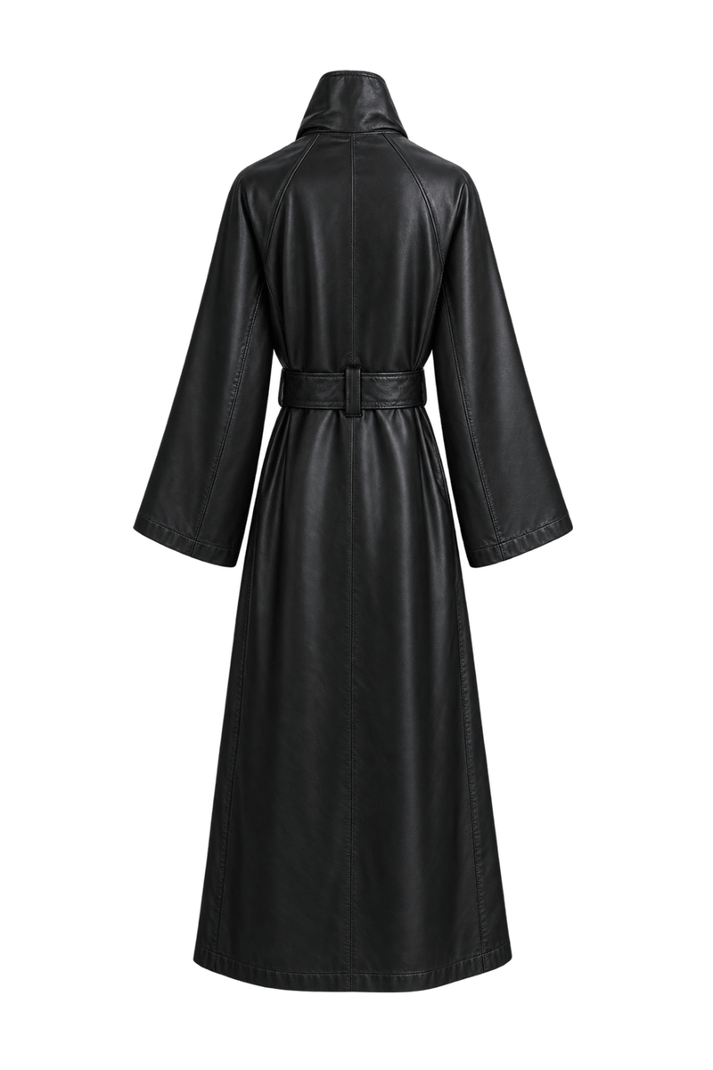 1980s Black Leather Trench Coat - Back View