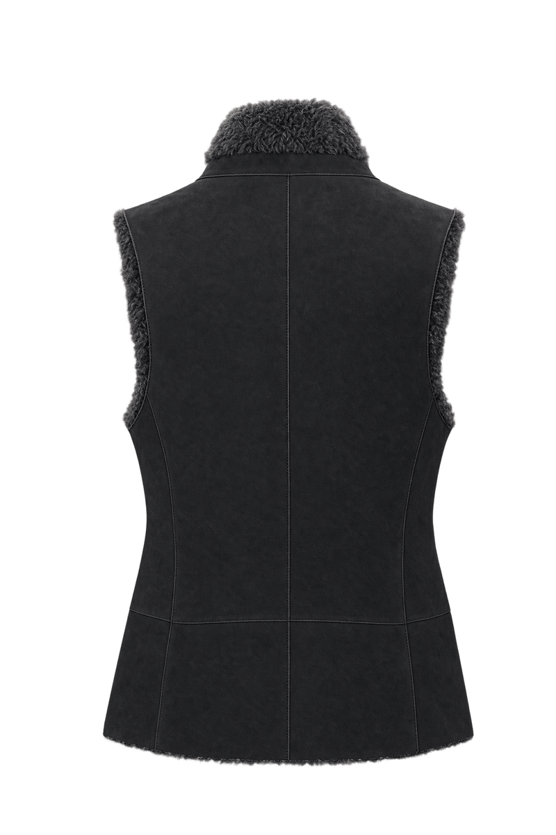 1990s Dark Gray Suede Vest - Back View