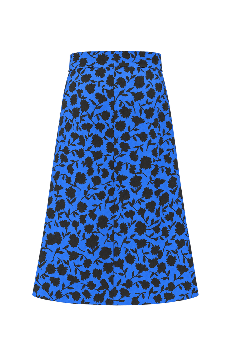 1980s Bright Blue Cotton Blend Skirt - Back View
