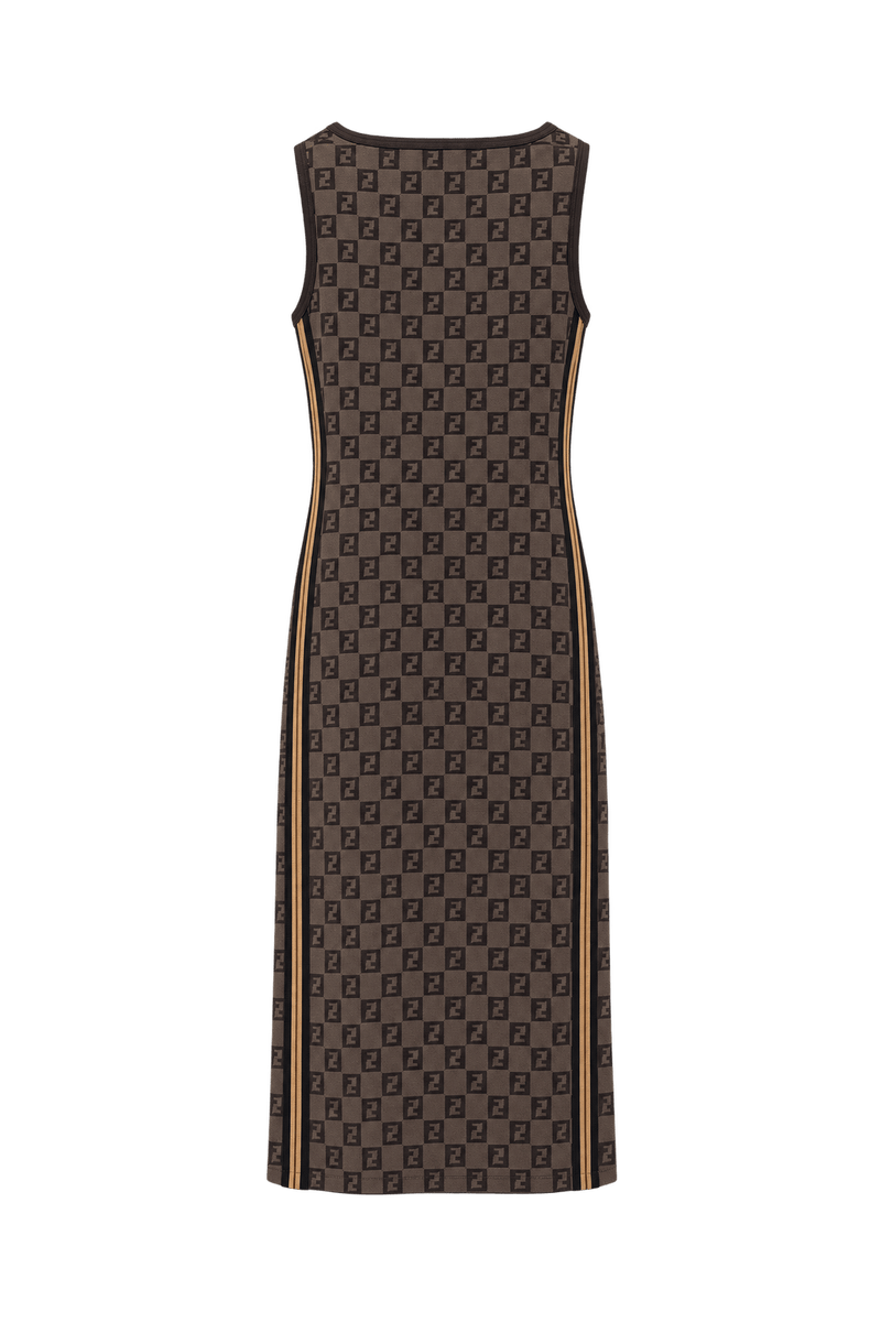 1980s Brown Cotton Blend Sleeveless Dress - Back View