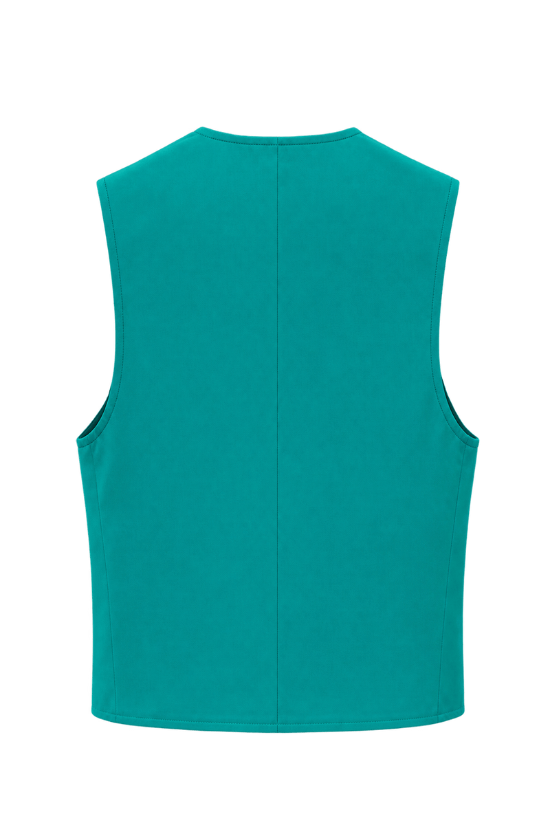 1990s Teal Polyester Blend Vest - Back View