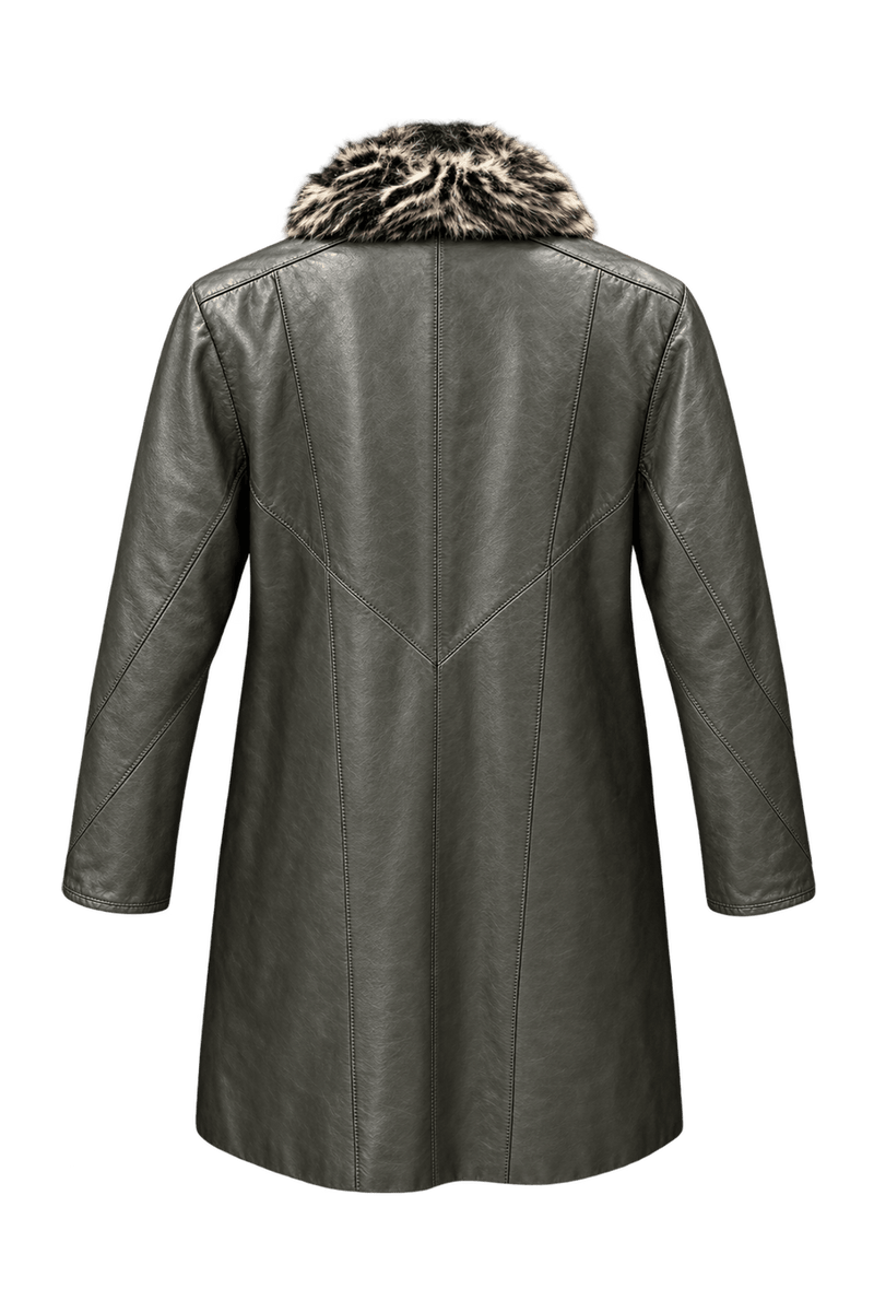 1990s Dark Gray Leather Coat - Back View