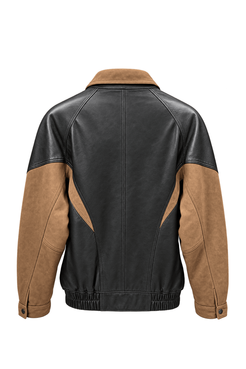 1990s Black Brown Leather Jacket - Back View