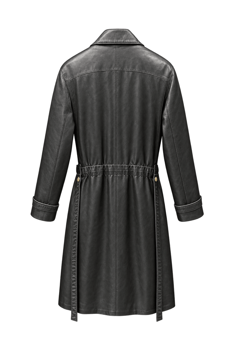 1990s Black Leather Coat - Back View