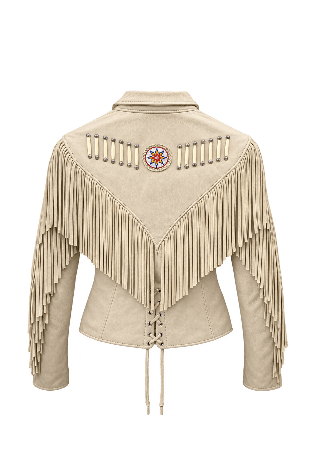 1970s Cream Leather Jacket - Back View