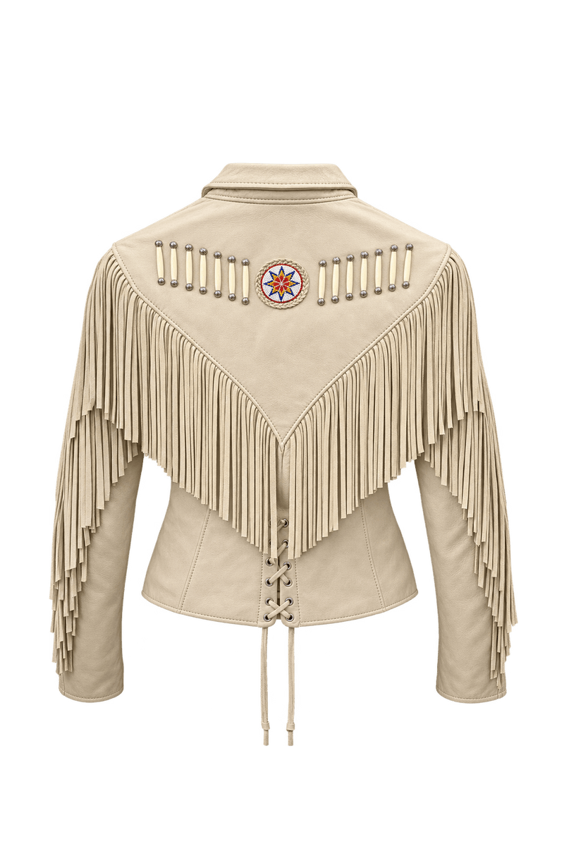 1970s Cream Leather Jacket - Back View