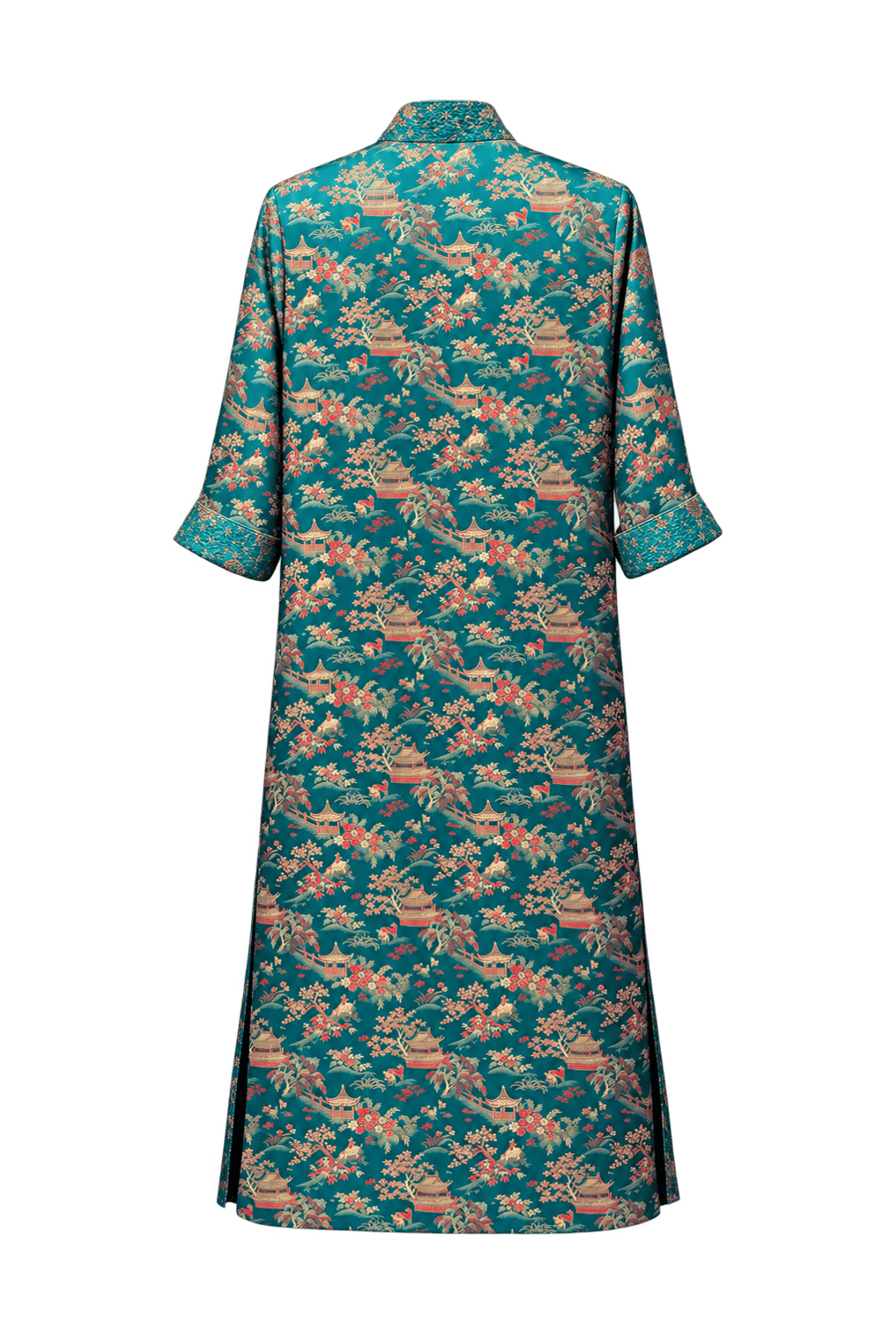 1990s Teal Silk Coat - Back View