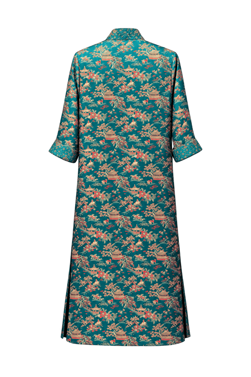 1990s Teal Silk Coat - Back View