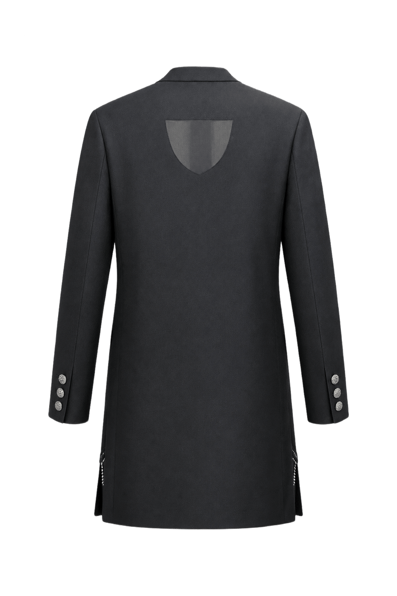 1980s Black Synthetic Blend Coat - Back View