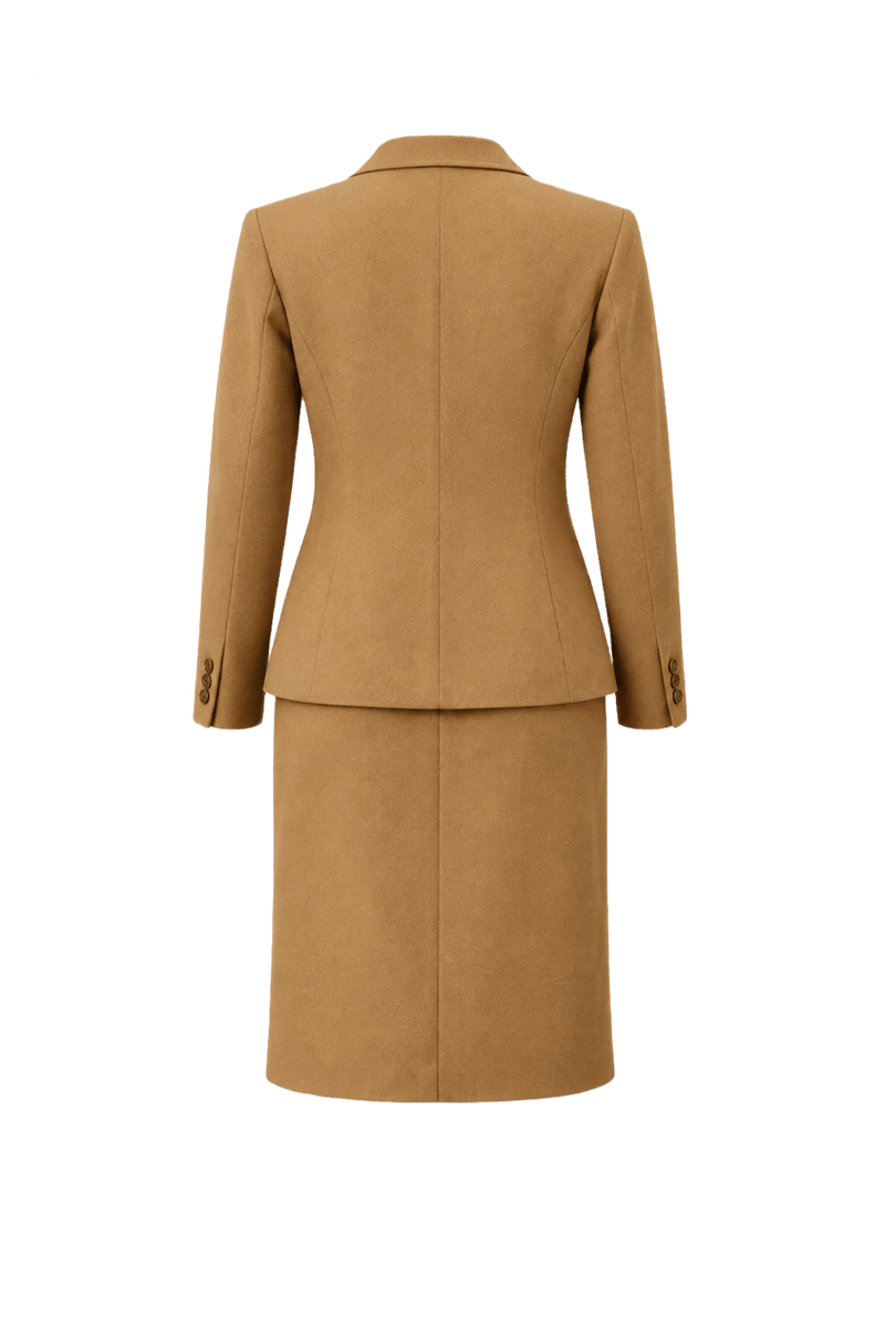 1970s Camel Wool Blend Skirt Suit - Back View
