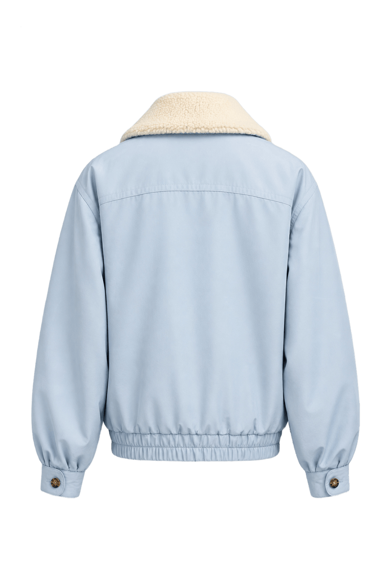 1980s Light Blue Synthetic Blend Jacket - Back View