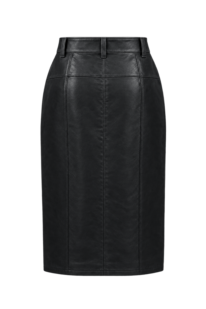 1990s Black Leather Skirt - Back View