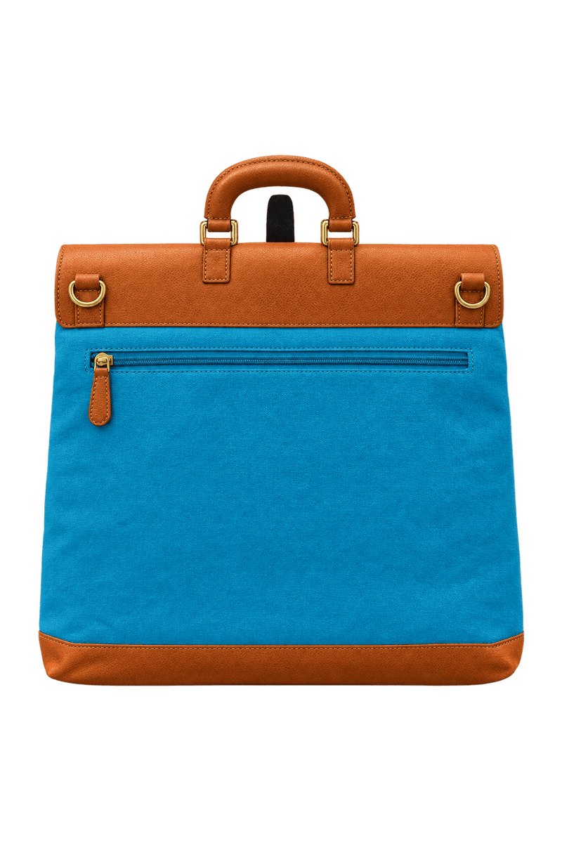 1980s Blue Canvas Leather Bag - Back View