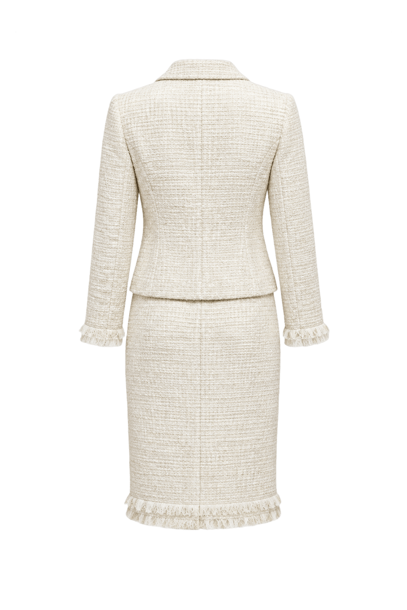 1980s Cream White Tweed Skirt Suit - Back View