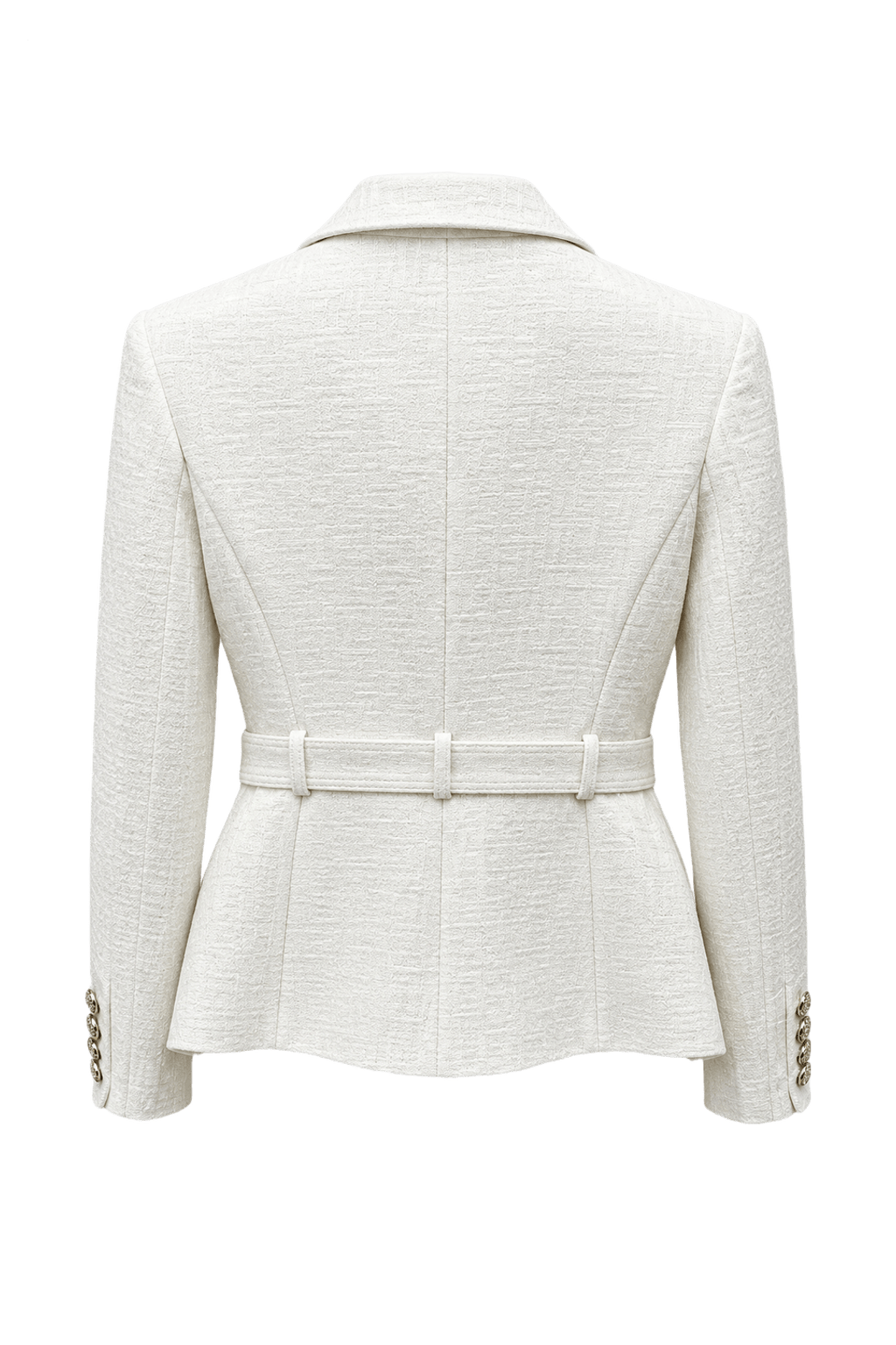 1980s Cream White Textured Cotton Blend Blazer - Back View