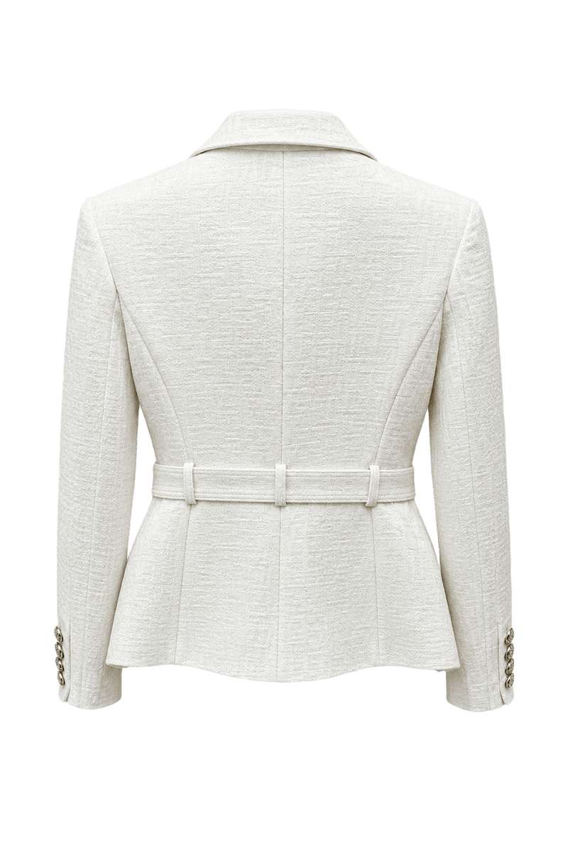 1980s Cream White Textured Cotton Blend Blazer - Back View