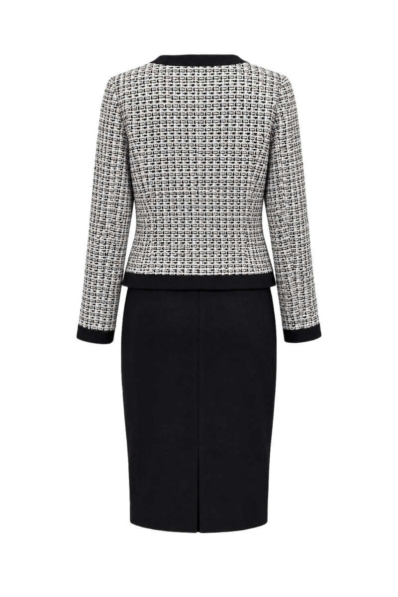 1980s Black and White Tweed Skirt Suit - Back View