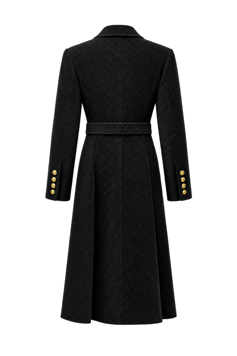 1980s Black Quilted Velvet Coat - Back View