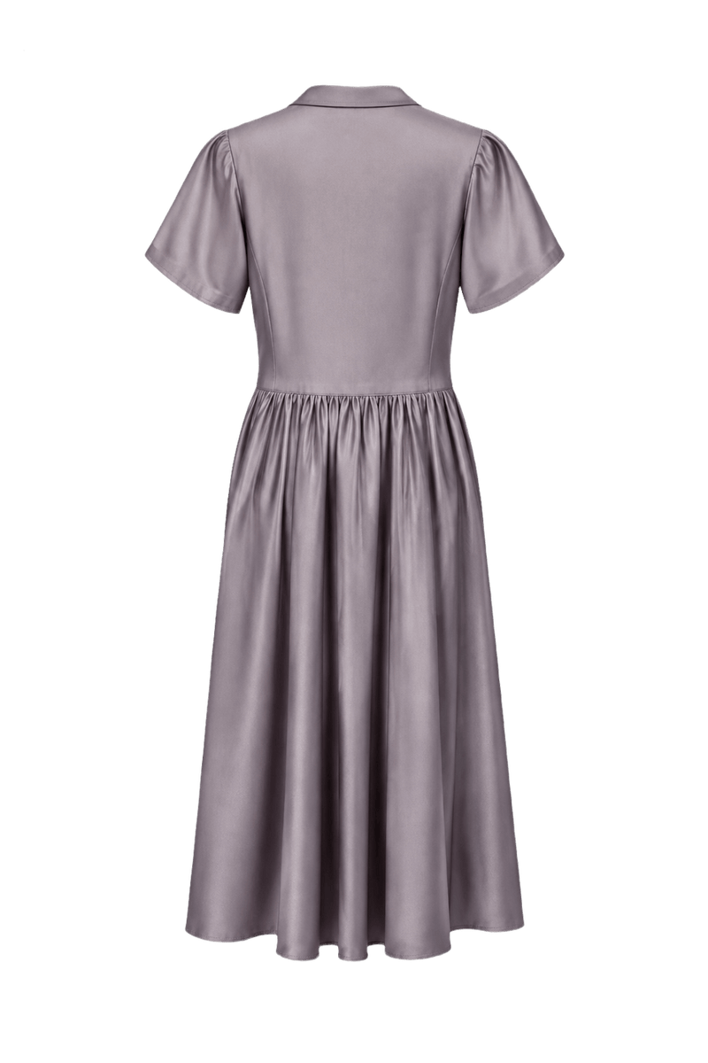 1950s Purple Silk Midi Dress - Back View