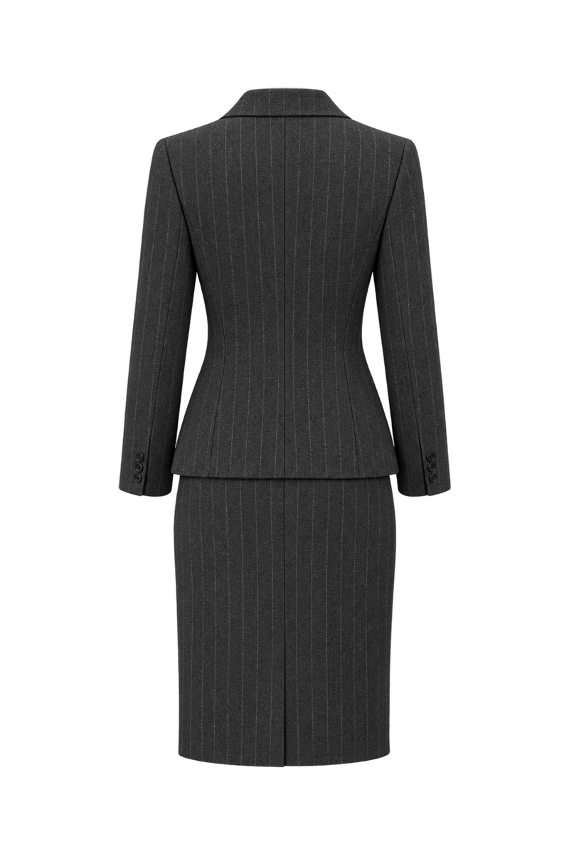 1980s Charcoal Grey Wool Skirt Suit - Back View