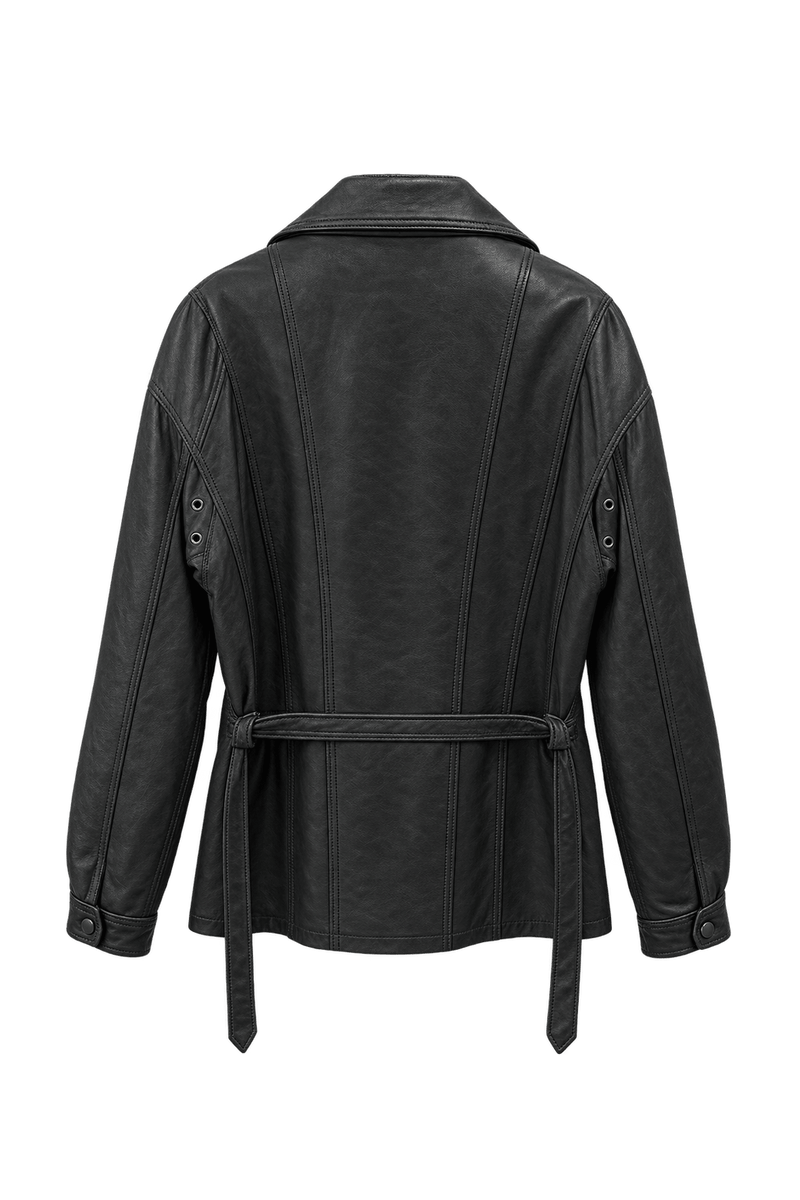 1990s Black Leather Oversized Jacket - Back View