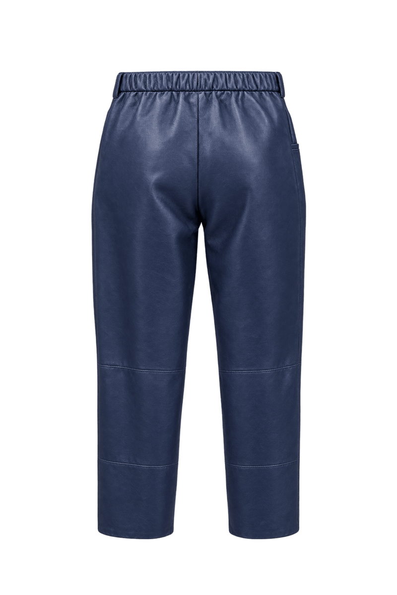 1980s Navy Blue Leather Pants - Back View