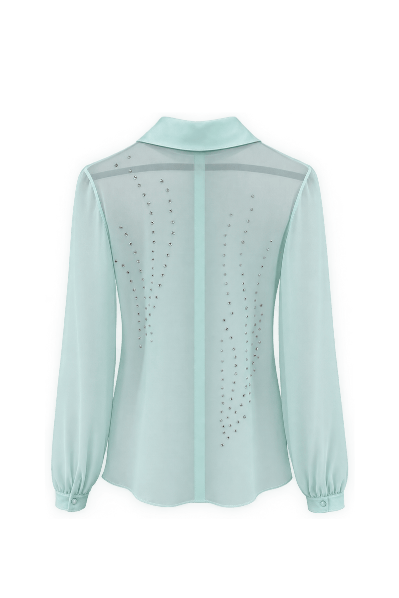 1960s Mint Green Silk Blouse - Back View
