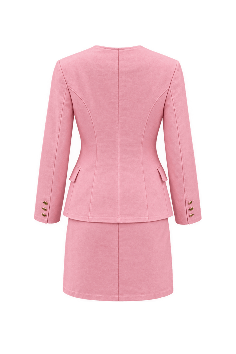 1980s Pink Cotton Skirt Suit - Back View