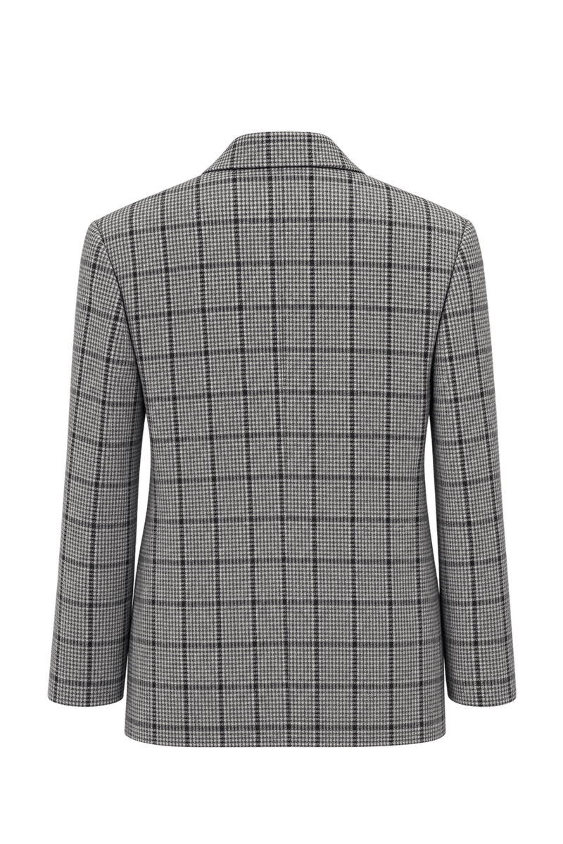 1980s Black and White Wool Blend Blazer - Back View