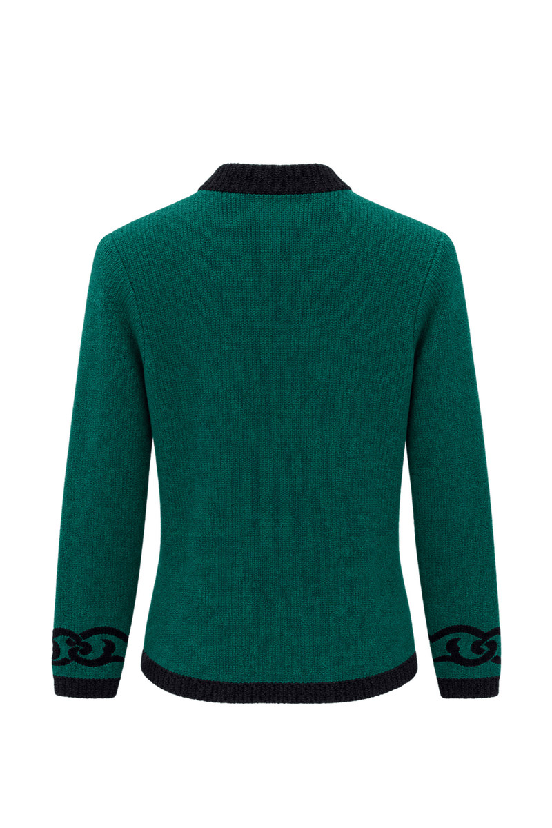 1980s Emerald Green Wool Cardigan - Back View